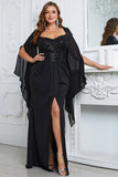 Sparkly Black Mermaid Long Mother of the Bride Dress with Slit