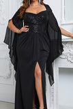 Sparkly Black Mermaid Long Mother of the Bride Dress with Slit