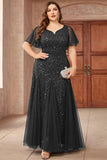 Sparkly Black Plus Size Long Mother of the Bride Dress with Appliques