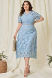 Sky Blue Lace Plus Size Tea-Length Mother of the Bride Dress