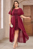 Burgundy Chiffon High-Low Mother of the Bride Dress with Lace