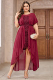 Burgundy Chiffon High-Low Mother of the Bride Dress with Lace