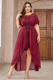 Burgundy Chiffon High-Low Mother of the Bride Dress with Lace