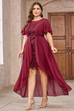 Burgundy Chiffon High-Low Mother of the Bride Dress with Lace