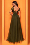 Olive Corset A Line Long Mother of the Bride Dress with Slit