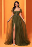 Olive Corset A Line Long Mother of the Bride Dress with Slit