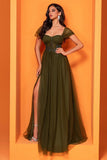 Olive Corset A Line Long Mother of the Bride Dress with Slit