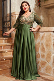 Olive Plus Size Satin Long Mother of the Bride Dress with Appliques