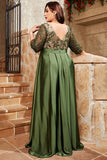 Olive Plus Size Satin Long Mother of the Bride Dress with Appliques