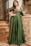 Olive Plus Size Satin Long Mother of the Bride Dress with Appliques