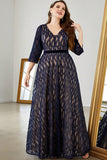Navy A Line Long Sleeves Mother of the Bride Dress
