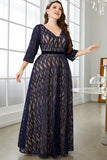 Navy A Line Long Sleeves Mother of the Bride Dress