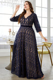 Navy A Line Long Sleeves Mother of the Bride Dress