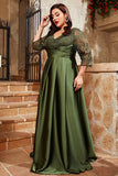 Olive Satin A Line Long Mother of the Bride Dress with Appliques