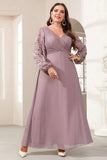 Purple Chiffon Long Sleeve Mother of the Bride Dress with Appliques