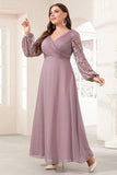 Purple Chiffon Long Sleeve Mother of the Bride Dress with Appliques
