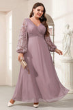 Purple Chiffon Long Sleeve Mother of the Bride Dress with Appliques
