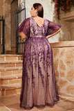 Purple A Line Long Mother of the Bride Dress with Appliques