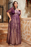 Purple A Line Long Mother of the Bride Dress with Appliques