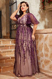 Purple A Line Long Mother of the Bride Dress with Appliques