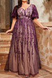 Purple A Line Long Mother of the Bride Dress with Appliques