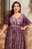 Purple A Line Long Mother of the Bride Dress with Appliques