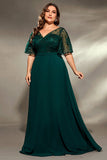 Pine Chiffon V Neck Long Mother of the Bride Dress with Appliques