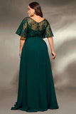 Pine Chiffon V Neck Long Mother of the Bride Dress with Appliques