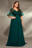 Pine Chiffon V Neck Long Mother of the Bride Dress with Appliques