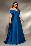 Ink Blue Satin A Line Long Mother of the Bride Dress