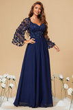 Navy Chiffon Floral Corset Long Mother of the Bride Dress