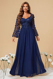 Navy Chiffon Floral Corset Long Mother of the Bride Dress
