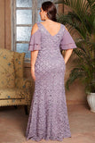 Purple A Line Plus Size Mother of the Bride Dress with Ruffles