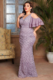 Purple A Line Plus Size Mother of the Bride Dress with Ruffles