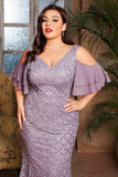 Purple A Line Plus Size Mother of the Bride Dress with Ruffles
