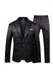 Black Jacquard Peak Lapel One Button 2 Piece Men's Suit