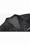 Black Jacquard Peak Lapel One Button 2 Piece Men's Suit