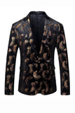 Black Golden Leopard Notched Lapel One Button Men's Blazer