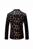 Black Golden Leopard Notched Lapel One Button Men's Blazer