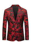 Red Floral Notched Lapel Slim Fit Men's Blazer