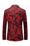 Red Floral Notched Lapel Slim Fit Men's Blazer
