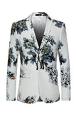 Floral White Slim Fit Notched Lapel Men's Wedding Blazer