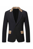 Slim Fit Black One Button Notched Lapel Men's Blazer