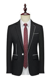 Notched Lapel Slim Fit One Button Black Men's Business Blazer