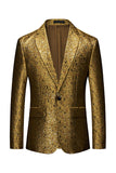 Sparkly Golden Notched Lapel One Button Men's Prom Blazer