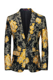 Printed Flower Black Notched Lapel Men's Prom Blazer