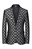 Black Plaid Notched Lapel One Button Men's Blazer