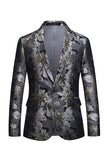 Men's Jacquard Black Notched Lapel One Button Party Blazer