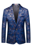 Men's Blue Printed Notched Lapel Prom Blazer