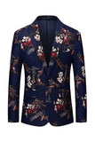 Black Printed Floral Notched Lapel Prom Blazer